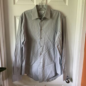 Calvin Klein Shirt Men’s 15 1/2 34/35 Slim Fit Stretch Checked Blue